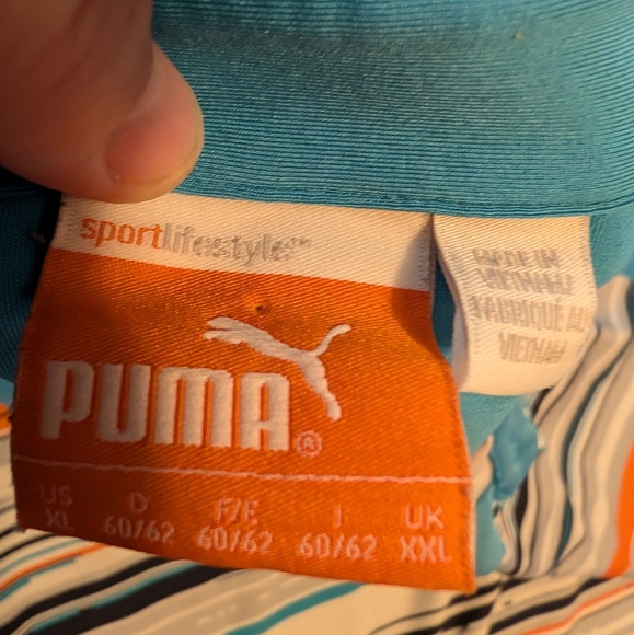 Puma Men's XL Golf Polo Shirt, Blue w/ Bright orange/white stripe detail - Picture 3 of 8